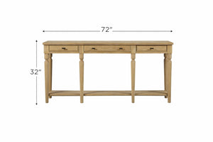English Elm Console Table Hickory Veneer with Drawers Open Shelf Classic Turned Leg Foyer Piece Tan B2699P443221