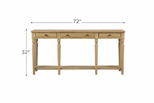 English Elm Console Table Hickory Veneer with Drawers Open Shelf Classic Turned Leg Foyer Piece Tan B2699P443221