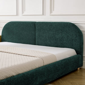English Elm King Platform Bed Fully Upholstered in Plush Chenille with Low Profile Modern Frame Green W487S00475