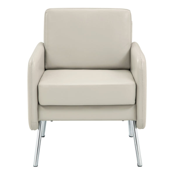 OSP Home Furnishings Lounge Chair with Faux Leather Upholstery and Chrome Legs for Reception or Waiting Areas Chair Cream SL5601-PD28