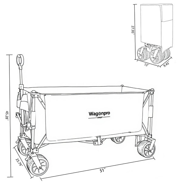 English Elm 51-inch Heavy Duty Steel Folding Utility Wagon with All-terrain Wheels and 480lb Capacity W2932P331764