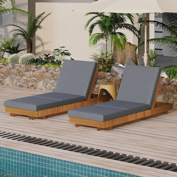 English Elm Christopher Knight Home® - Lounge Chaise Set – Stylish Acacia Wood With Water-Resistant Cushions & 6-Position Adjustability! N770P281696C_N770P208326G