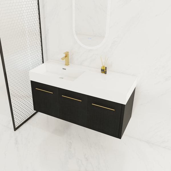 English Elm 48 Inch Wall-Mounted Bathroom Vanity With Sleek Resin Sink, Soft-Close Cabinet, Space-Saving Design W999S00263