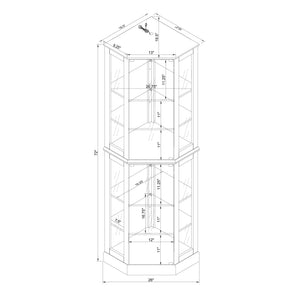 English Elm 6 Shelf Corner Curio Cabinet with Interior Lighting, Mirrored Back, Glass Shelves for Displays Walnut W1693P165021