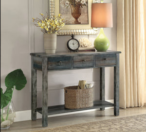 English Elm Glancio Rustic Gray & Teal Console Table with 2 Drawers, Open Shelf, 70lb Top Capacity, Vintage Charm B2726P265765
