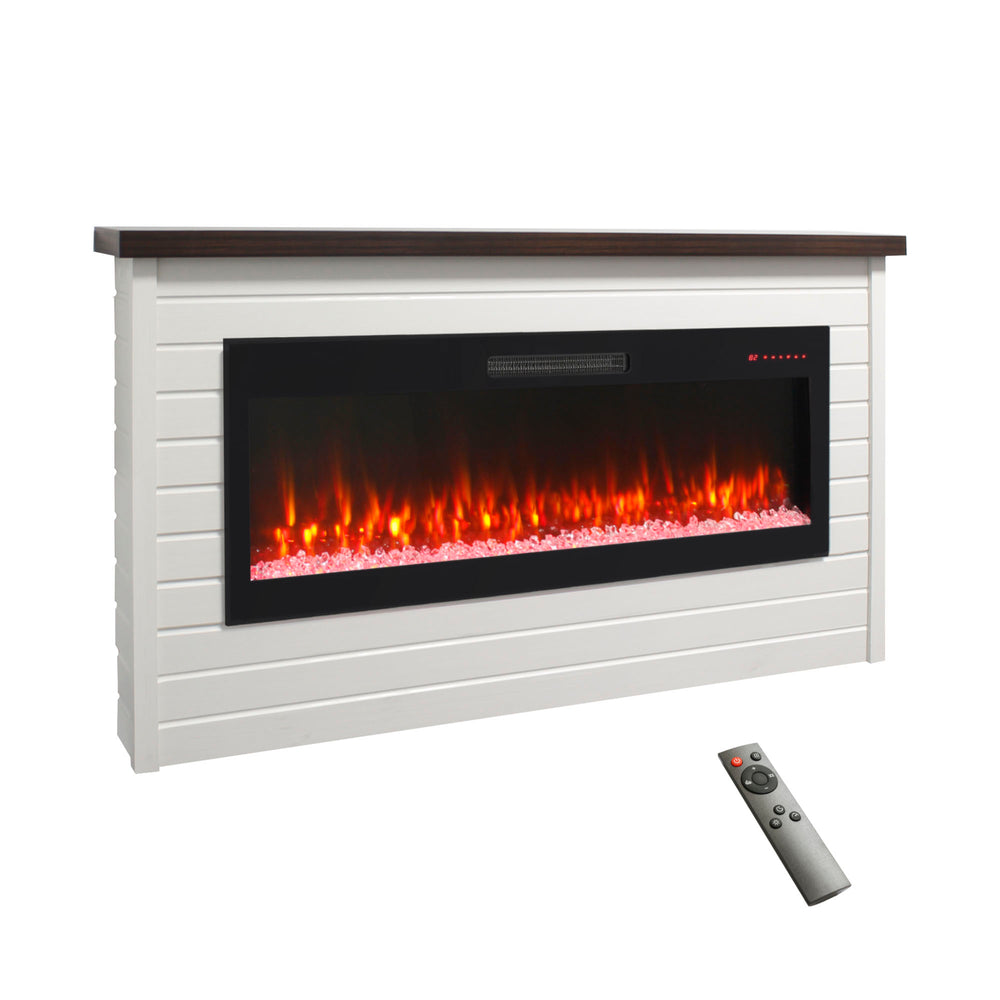 English Elm 65" Wall Mantel Electric Fireplace with Led Flame Heater for Living or Bedroom W1769S00016