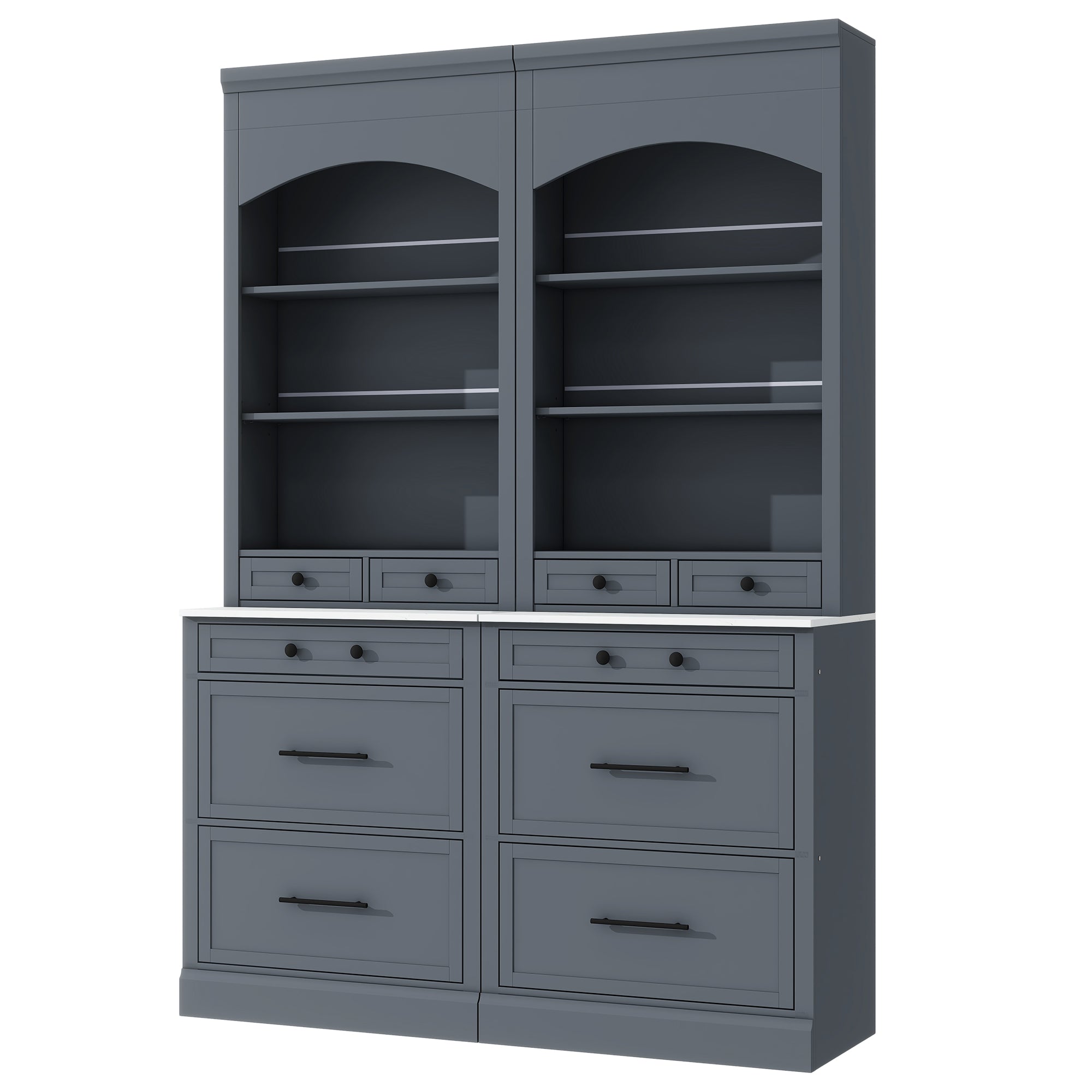 Modern 83.7In Tall Kitchen Pantry Set Of 2 With Faux Marble Countertop