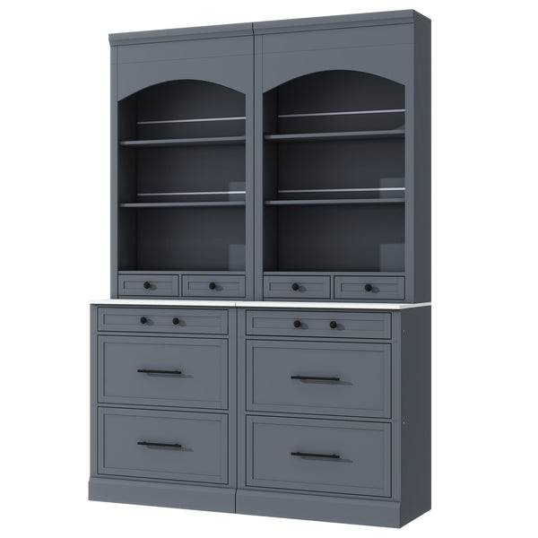 English Elm Modern 83.7in Tall Kitchen Pantry Set of 2 with Faux Marble Countertops, Durable Storage and Anti-Tip Safety Gray SP000075AAE