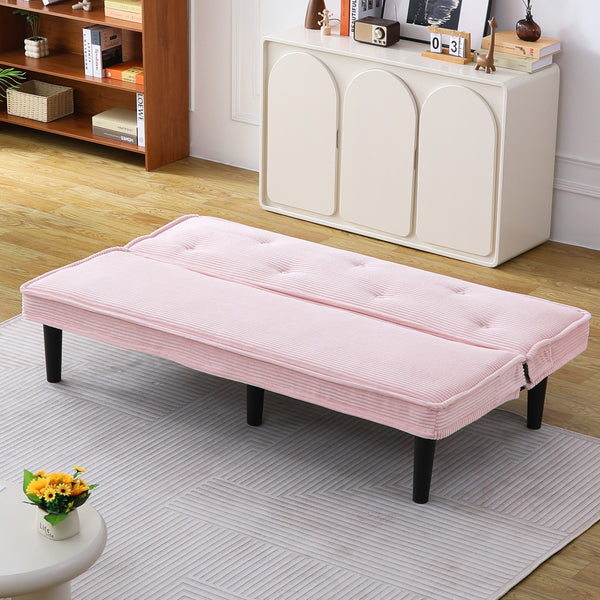 English Elm This 66-inch corduroy sofa bed with button-back design, sturdy wood frame, comfy sponge cushions, 500lb capacity Pink W3371P311451
