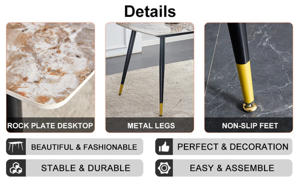 English Elm Table 5-Piece Dining Set: Luxurious Sintered Stone Top With 4 Ergonomic Warm Gray Pu Chairs For Comfort W1151S04205-GIGA