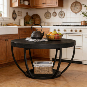 English Elm 2-tier Round Coffee Table Engineered Wood Top Arc Steel Legs Living Room Accent T3971P452225