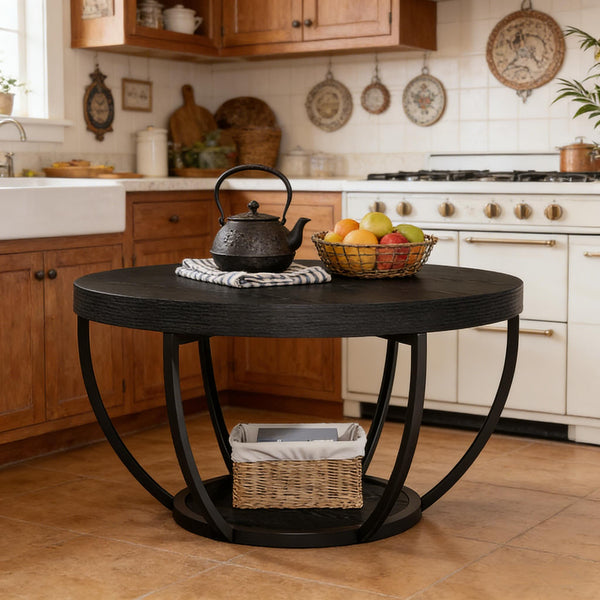 English Elm 2-tier Round Coffee Table Engineered Wood Top Arc Steel Legs Living Room Accent T3971P452225