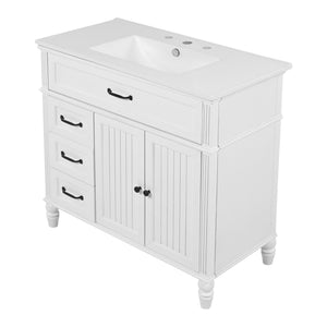 English Elm [video] 36 Inch Freestanding Bathroom Vanity Acacia Wood Legs Ceramic Sink Soft Close White N759S340019K
