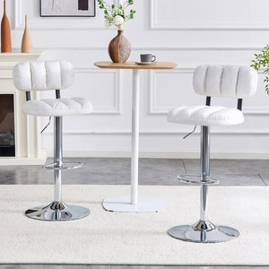 English Elm Set of 2 Adjustable Pu Leather Barstools with Chrome Base for Kitchen or Home Bar White+Silver W3875P378574