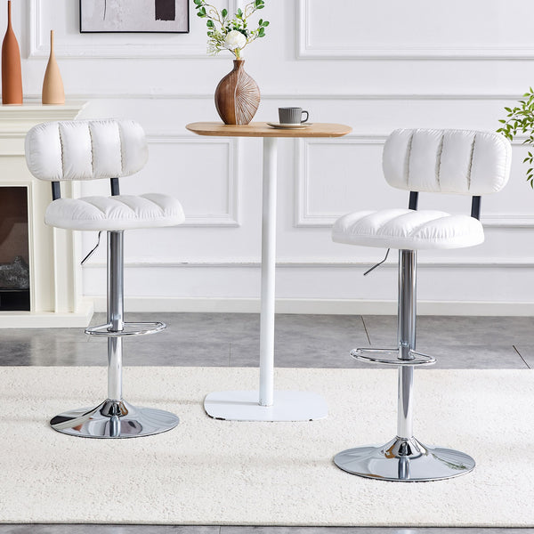 English Elm Set of 2 Adjustable Pu Leather Barstools with Chrome Base for Kitchen or Home Bar White+Silver W3875P378574