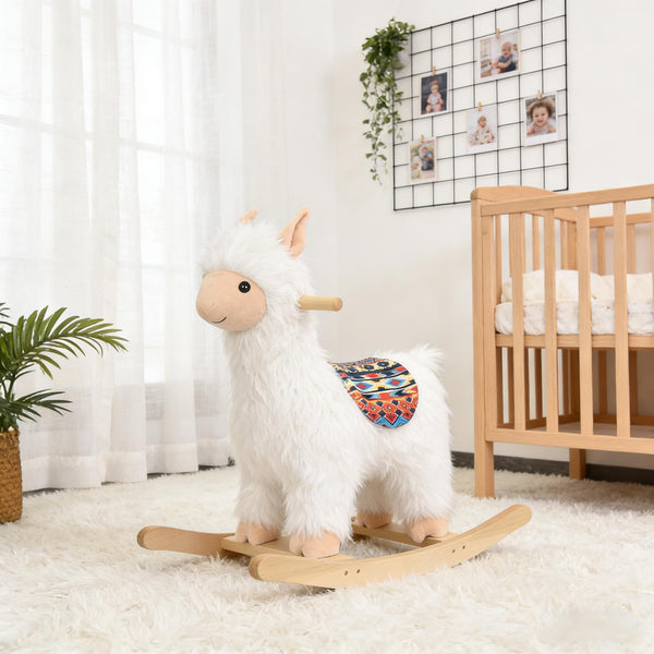 English Elm Llama Plush Rocking Toy for Toddlers with Wooden Rails Padded Seat and Grip Handle T3971P442666
