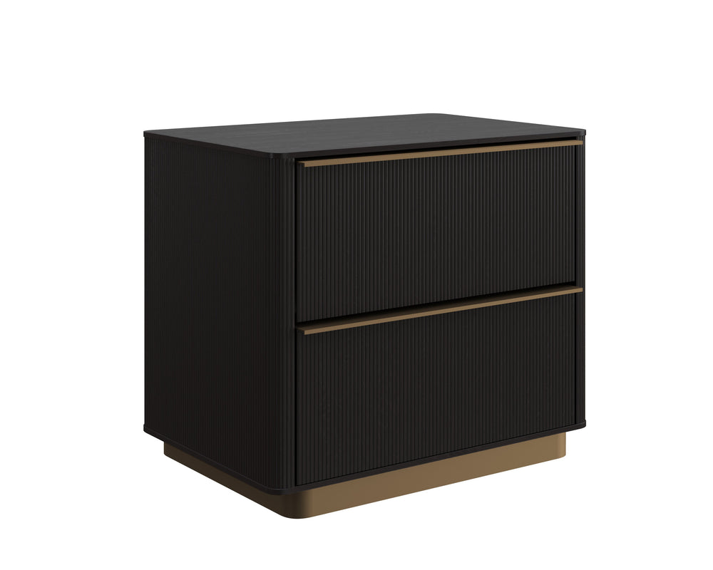 Sunpan Kalla Nightstand - Elegant Design with Steel Base, Soft Closing Drawers & Unique Wood Character Charcoal