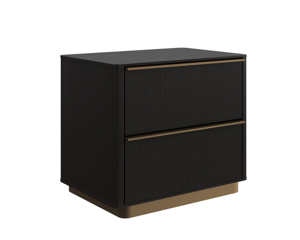 Sunpan Kalla Nightstand - Elegant Design with Steel Base, Soft Closing Drawers & Unique Wood Character Charcoal