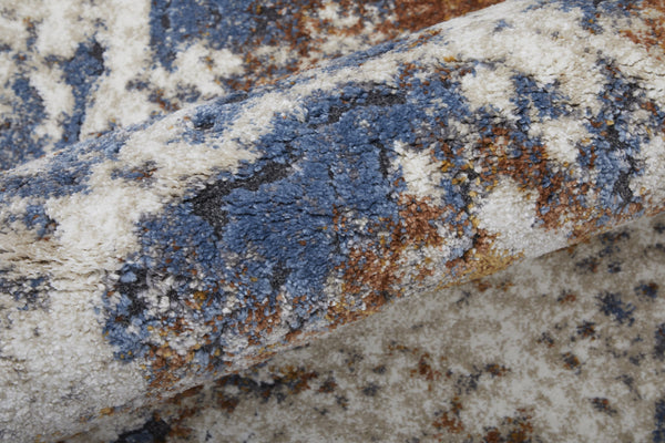 Feizy Rugs Gilmore Modern Abstract Geometric Rug – Vibrant Machine-made Polypropylene For Contemporary Spaces Ivory,Blue,Orange Polypropylene Gil39mmfivyrsth00