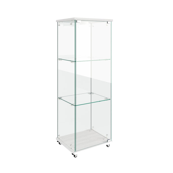 English Elm Modern Glass Display Cabinet With Custom Led Lighting - Elegant 1-Door, 3-Shelf Storage For Any Room W241P242919