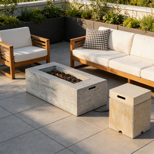 English Elm U_style Outdoor Propane Fire Pit Set Mgo Patio Entertainer with Tank Cover Table Black,Light Gray WY000502AAE