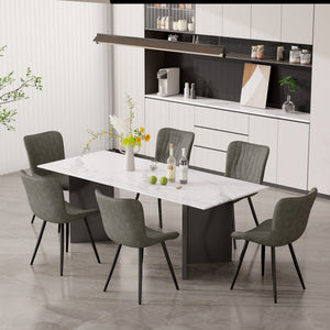 English Elm Dining Chair Set Of 2 - Modern Gray Pu Leather Armless Chairs With Sturdy Metal Legs For Comfort T3950P396567