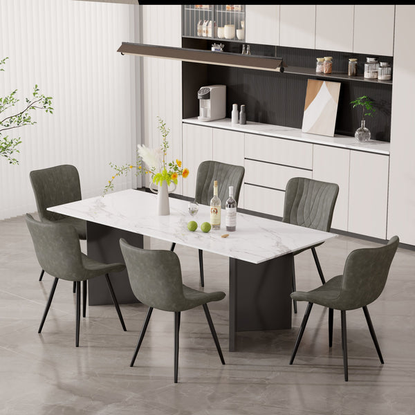 English Elm Dining Chair Set Of 2 - Modern Gray Pu Leather Armless Chairs With Sturdy Metal Legs For Comfort T3950P396567