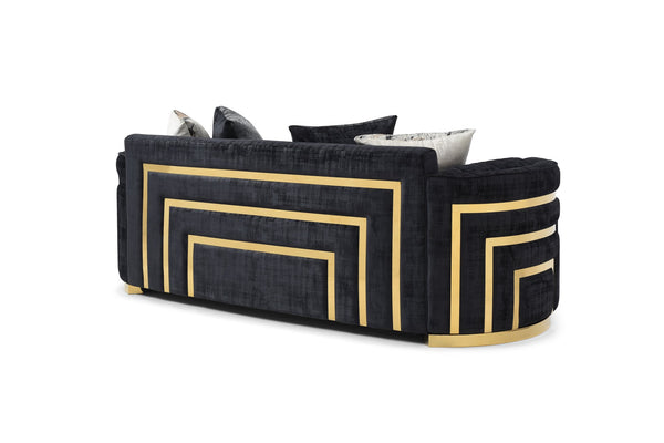 English Elm Soledad Curved Black Upholstered Sofa with Gold Chrome Accents, Deep 23" Seat, 3-Person Comfort B078S00631