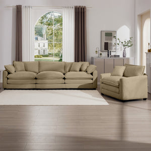 English Elm Mid-Century Modern Sectional Set - 3-Seater & Single Seater With Pillows For Cozy Living Spaces W714S00796
