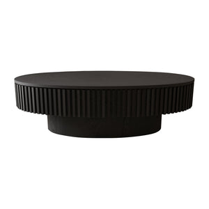 English Elm 47'' Oval Storage Coffee Table Fluted Wood Veneer Lift Lid Sculptural Living Room Accent Black W1435P293221