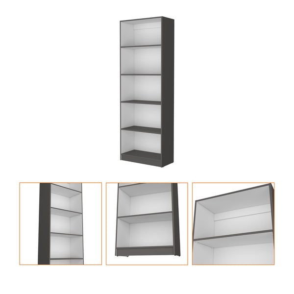 English Elm Sutton 4-Shelf Modern Bookcase with Open Storage, Slim 71.1" Tall Display Unit in White/Gray/Black B128P176169