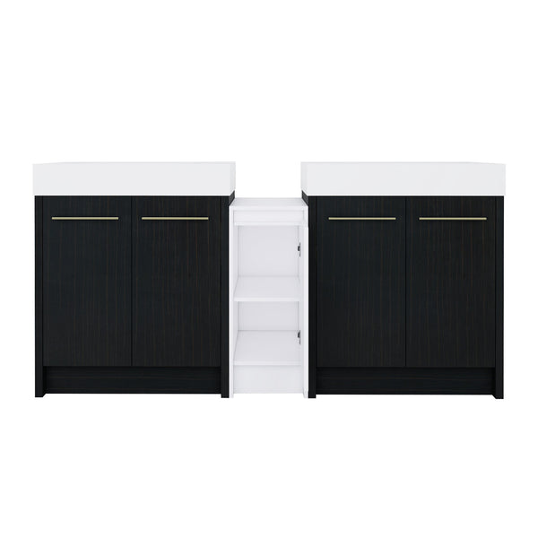English Elm 72 Inch Freestanding Bathroom Vanity Set With Resin Sink, Storage Cabinets & Soft-Close Doors W999S00300