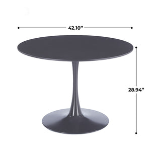 English Elm 42.1" Round Marble Look Pedestal Dining Table Mid Century Modern Seats Six Grey W234P453953