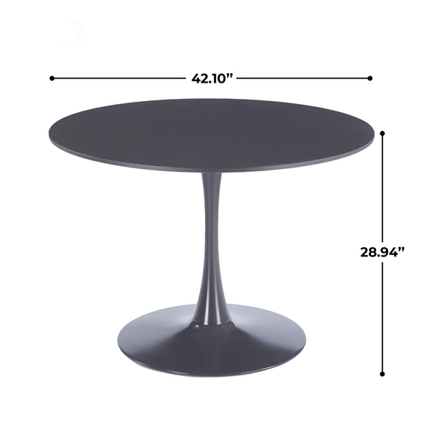 English Elm 42.1" Round Marble Look Pedestal Dining Table Mid Century Modern Seats Six Grey W234P453953