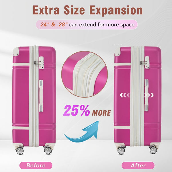 English Elm Hardshell 3 Piece Luggage Set Abs Spinner Suitcase with Tsa Lock Carry on Travel Pink N732P171583H