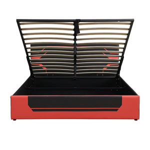 English Elm Modern Cyberpunk Queen Platform Bed Hydraulic Storage Pu Upholstered Gaming Frame Black+Red SF000205AAJ
