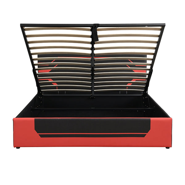 English Elm Modern Cyberpunk Queen Platform Bed Hydraulic Storage Pu Upholstered Gaming Frame Black+Red SF000205AAJ