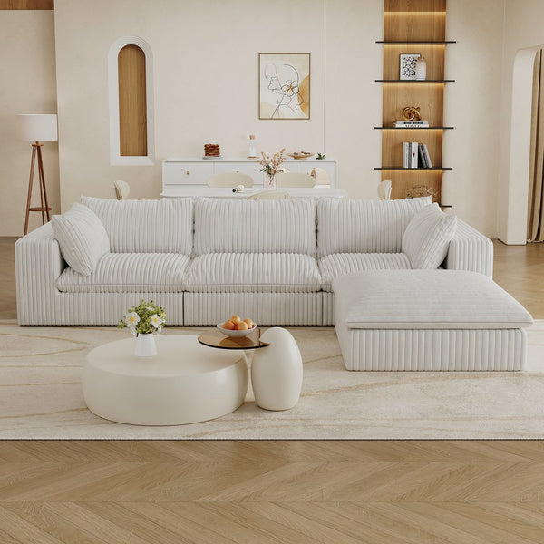 English Elm 118.2" Cloud Sofa - Soft White Corduroy, Modular Design, No Assembly, Versatile Seating For Any Space W2824S00109