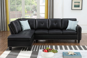 English Elm Black Faux Leather L Shaped Sectional with Cup Holders Nailhead Trim Storage Black B2730S00026