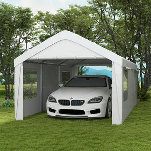 English Elm Outsunny 10x20 Portable Carport Galvanized Steel Frame Upf30 Cover Roll-up Doors W2225P217043