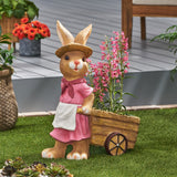 Christopher Knight Home® - Noble House - Wallen Outdoor Decorative Rabbit Planter, Pink and Brown