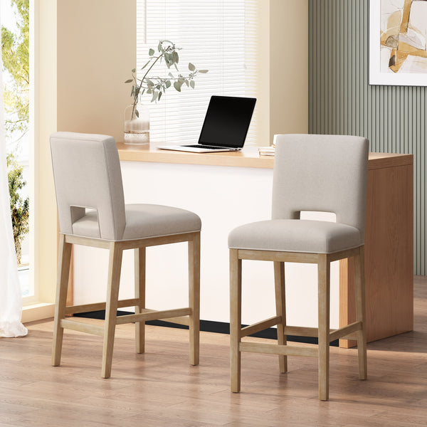English Elm Christopher Knight Home® - 31 Inch Counter Stools Set of 2 Wheat Fabric Upholstered, Breathable L-Shaped Backrest, Modern Comfort 73531.00WHEAT