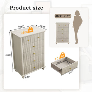 English Elm Fluted Mid-Century 5-Drawer Dresser with Metal Handles — Stylish Vertical Grooves, Sturdy Storage Solution Beige 42.32 L x 21.06 W x 11.81 H W1716P330709