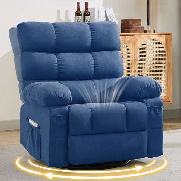 English Elm Swivel Rocker Recliner Ergonomic Glider Chair with Storage Pockets for Small Spaces Blue W1521P479284