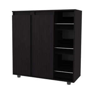 English Elm Gitano Wenge Shoe Cabinet with 2 Doors, 8 Enclosed & 3 Open Side Shelves, Scratch‑Resistant Finish, Compact Design B128P387072