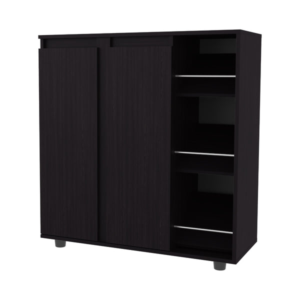 English Elm Gitano Wenge Shoe Cabinet with 2 Doors, 8 Enclosed & 3 Open Side Shelves, Scratch‑Resistant Finish, Compact Design B128P387072