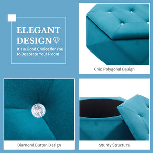 English Elm Christopher Knight Home® - Elegant Velvet Polygon Diamond Tufted Storage Ottoman with Spacious Interior, Durable Multi-Use Seating and Footrest Blue 34.64 L x 29.75 W x 15 H N761P277690C