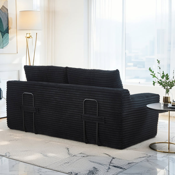 English Elm Loveseat Convertible Sofa Bed with Memory Foam & Steel Frame, No Assembly, Corduroy Comfort Black W3561P324174