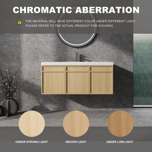 English Elm 48" 54.3" Wall-Mounted Bathroom Vanity with Resin Sink, Original Oak Finish, 3 Soft-Closing Doors, Plywood Construction W1972P315216