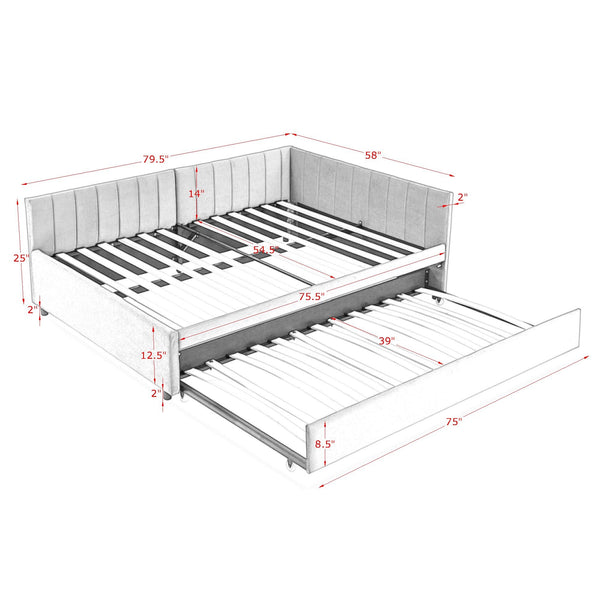 English Elm Full Size Daybed With Trundle - Stylish Velvet Sofa Bed Frame For Cozy Spaces & Overnight Guests W1413S00086